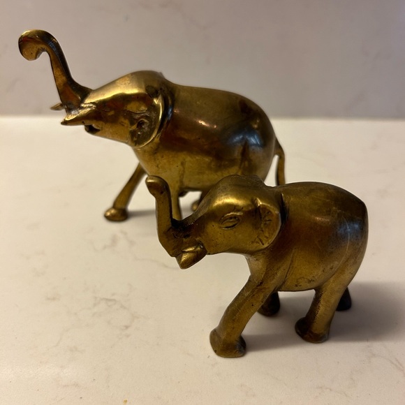 Vintage Brass Elephants With Trunks Up - Good Fortune - Picture 6 of 6